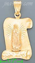 14K Gold Virgin of Guadalupe Scroll Stamp Charm Pendant - Click Image to Close
