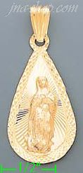 14K Gold Virgin of Guadalupe Teardrop Stamp Charm Pendant - Click Image to Close