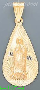 14K Gold Virgin of Guadalupe Teardrop Stamp Charm Pendant - Click Image to Close