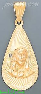 14K Gold Jesus Christ Teardrop Stamp Charm Pendant - Click Image to Close