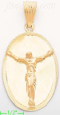 14K Gold Crucifix Oval Stamp Charm Pendant - Click Image to Close