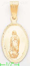 14K Gold Virgin of Guadalupe Oval Stamp Charm Pendant - Click Image to Close