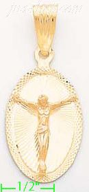 14K Gold Crucifix Oval Stamp Charm Pendant - Click Image to Close