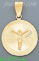 14K Gold Crucifix Round Stamp Charm Pendant - Click Image to Close