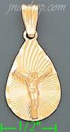 14K Gold Crucifix Teardrop Stamp Charm Pendant - Click Image to Close