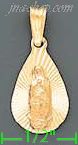 14K Gold Virgin of Guadalupe Teardrop Stamp Charm Pendant - Click Image to Close