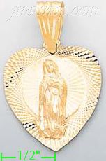 14K Gold Virgin of Guadalupe Heart Stamp Charm Pendant - Click Image to Close