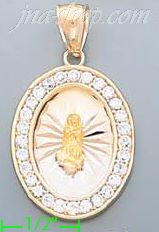 14K Gold Virgin of Guadalupe Oval 3Color Stamped CZ Charm Pendan - Click Image to Close