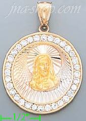 14K Gold Jesus Christ Face Round 3Color Stamped CZ Charm Pendant - Click Image to Close