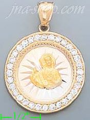 14K Gold Jesus Sacred Heart Round 3Color Stamped CZ Charm Pendan - Click Image to Close