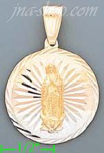 14K Gold Virgin of Guadalupe Round 3Color Stamped CZ Charm Penda - Click Image to Close