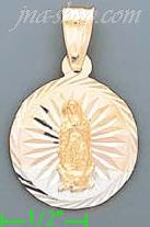 14K Gold Virgin of Guadalupe Round 3Color Stamped CZ Charm Penda - Click Image to Close
