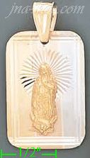 14K Gold Virgin of Guadalupe Round Rectangle 3Color Stamped CZ C - Click Image to Close