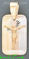 14K Gold Crucifix Round Rectangle 3Color Stamped CZ Charm Pendan - Click Image to Close