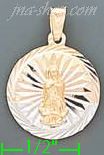 14K Gold Virgin of Guadalupe Round 3Color Stamped CZ Charm Penda - Click Image to Close