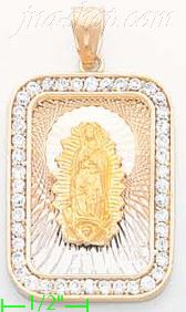 14K Gold Virgin of Guadalupe Round Rectangle 3Color Stamped CZ C - Click Image to Close