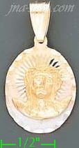 14K Gold Jesus Christ Face Oval 3Color Stamped CZ Charm Pendant - Click Image to Close