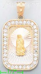 14K Gold Virgin of Guadalupe Round Rectangle 3Color Stamped CZ C - Click Image to Close