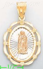 14K Gold Virgin of Guadalupe Stamp Charm Pendant - Click Image to Close