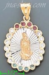 14K Gold Virgin of Guadalupe Stamp Charm Pendant - Click Image to Close