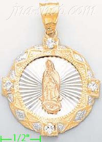 14K Gold Virgin of Guadalupe Stamp Charm Pendant - Click Image to Close