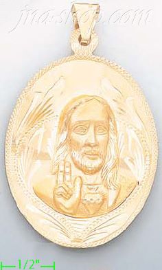 14K Gold Jesus Sacred Heart Engraved Charm Pendant - Click Image to Close