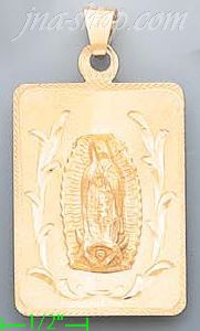 14K Gold Virgin of Guadalupe Engraved Charm Pendant - Click Image to Close