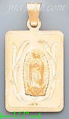 14K Gold Virgin of Guadalupe Engraved Charm Pendant - Click Image to Close