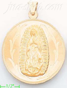 14K Gold Virgin of Guadalupe Engraved Charm Pendant - Click Image to Close