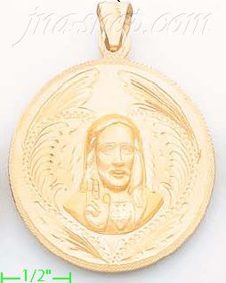 14K Gold Jesus Sacred Heart Engraved Charm Pendant - Click Image to Close