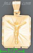 14K Gold Crucifix Engraved Charm Pendant - Click Image to Close