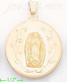 14K Gold Virgin of Guadalupe Engraved Charm Pendant - Click Image to Close