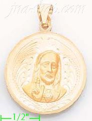 14K Gold Jesus Sacred Heart Engraved Charm Pendant - Click Image to Close