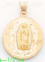 14K Gold Virgin of Guadalupe Engraved Charm Pendant - Click Image to Close