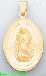 14K Gold Virgin of Guadalupe Engraved Charm Pendant - Click Image to Close