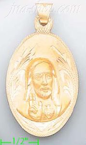 14K Gold Jesus Sacred Heart Engraved Charm Pendant - Click Image to Close