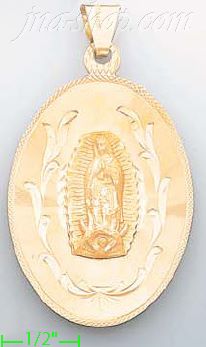 14K Gold Virgin of Guadalupe Engraved Charm Pendant - Click Image to Close