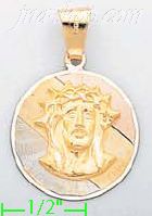 14K Gold Jesus Christ Face 3Color Engraved Charm Pendant - Click Image to Close