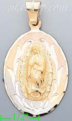 14K Gold Virgin of Guadalupe 3Color Engraved Charm Pendant - Click Image to Close