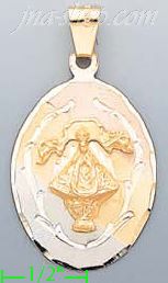 14K Gold Virgin of San Juan 3Color Engraved Charm Pendant - Click Image to Close