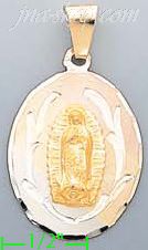 14K Gold Virgin of Guadalupe 3Color Engraved Charm Pendant - Click Image to Close