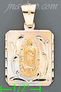 14K Gold Virgin of Guadalupe 3Color Engraved Charm Pendant - Click Image to Close