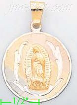 14K Gold Virgin of Guadalupe 3Color Engraved Charm Pendant - Click Image to Close