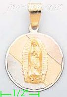 14K Gold Virgin of Guadalupe 3Color Engraved Charm Pendant - Click Image to Close