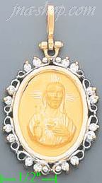 14K Gold Sacred Heart of Jesus Onyx Charm Pendant - Click Image to Close