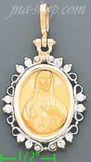 14K Gold Sacred Heart of Jesus Onyx Charm Pendant - Click Image to Close