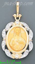 14K Gold Sacred Heart of Jesus Onyx Charm Pendant - Click Image to Close
