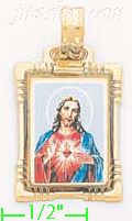 14K Gold Sacred Heart of Jesus Picture Charm Pendant - Click Image to Close