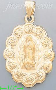 14K Gold Virgin of Guadalupe Hollow Charm Pendant - Click Image to Close