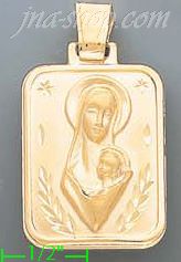 14K Gold Madonna & Child Hollow Charm Pendant - Click Image to Close